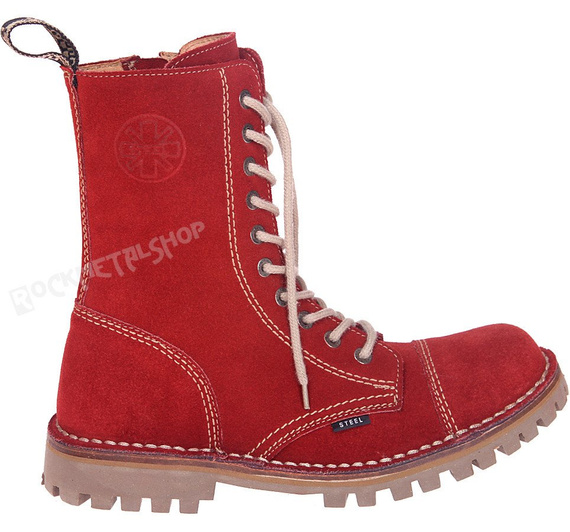 glany STEEL - RED (10-dziurkowe) zamszowe + suwak