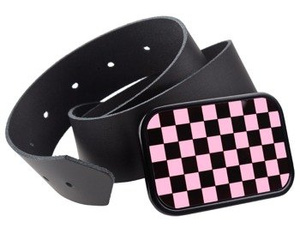 pasek z klamrą CHECKERS BLACK/PINK 